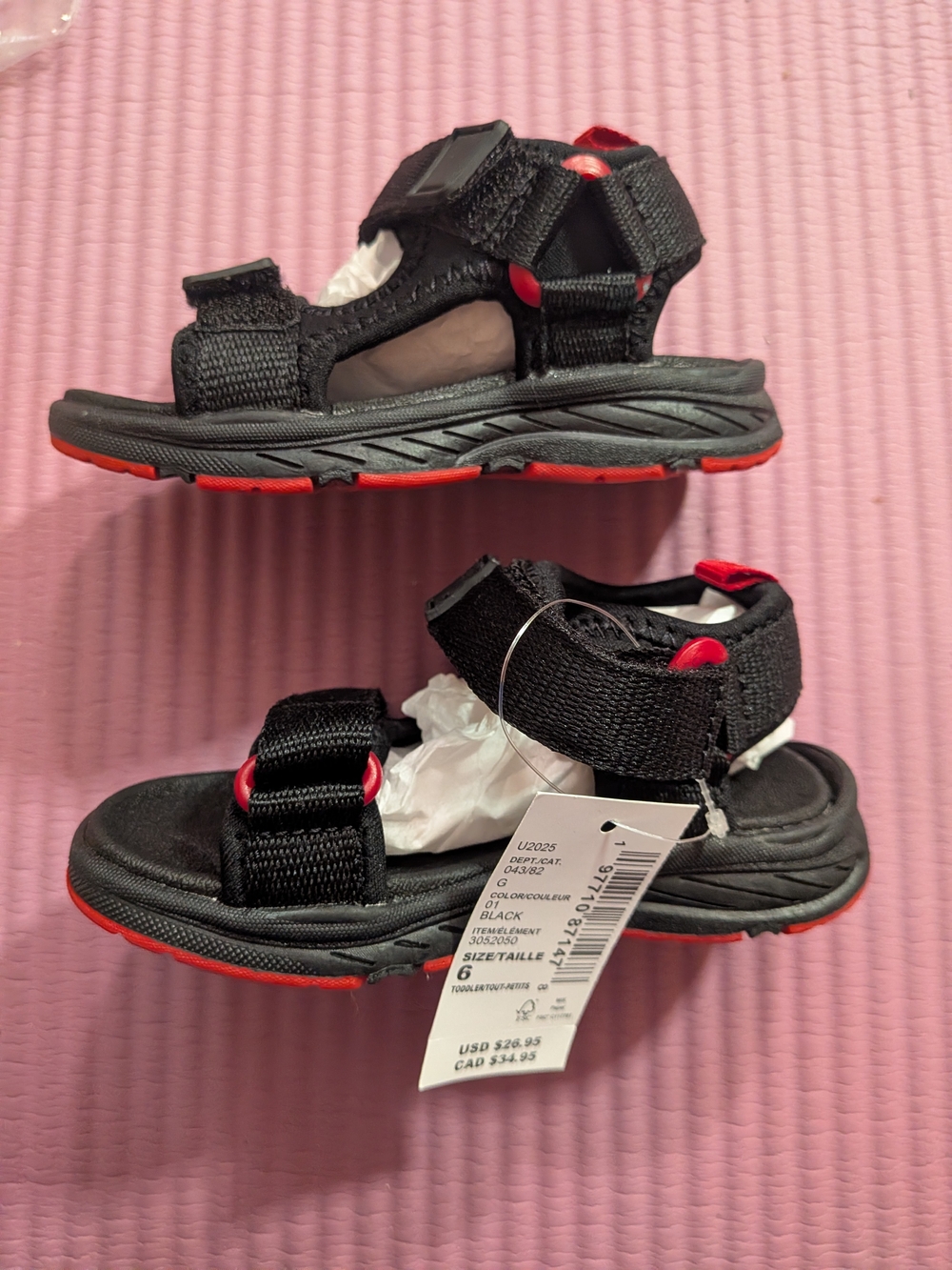 Kids Black & Red Sport Sandals - Adjustable Straps